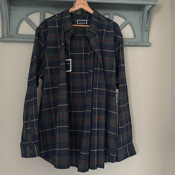 NWT Club Room Button Down XXL Stretch Moisture Wicking Cotton Plaid Tarten Blue - Picture 3 of 11
